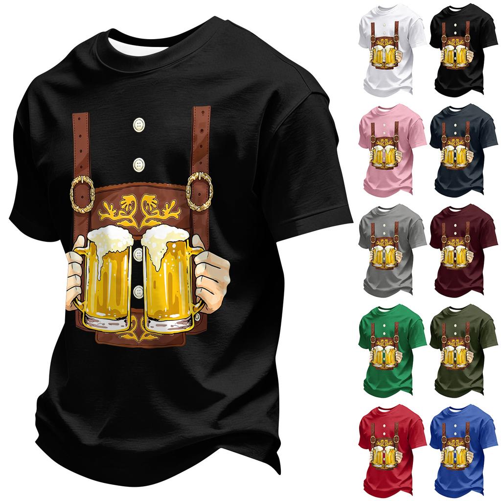 Men's Summer Short Sleeve T-Shirt Oktoberfest Beer Festival Print Casual Comfortable Crew Neck Tee for Outdoor Activities