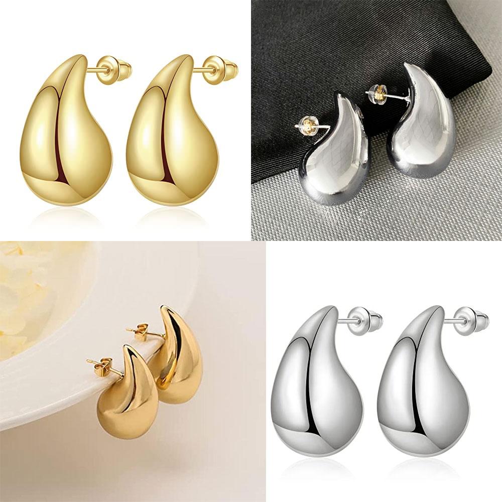 Chunky Gold Hoops Earrings for Women, Lightweight Drop Hoops Earrings with 18K Real Gold Plated Trendy Zircon for Girls Women
