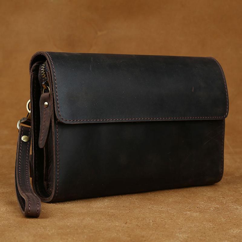 Top Grade Men Purse Genuine Leather Day Clutches For Male Vintage Style Hand Purse Crazy Horse Leather Mens Clutch Big Wallet