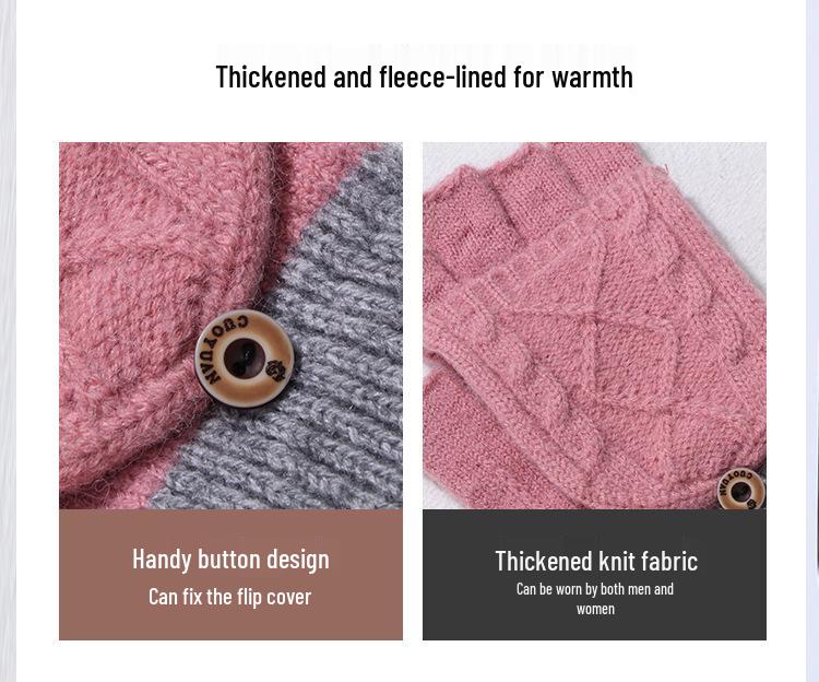 2024 Autumn New Cashmere Half-Finger Flip-Top Jacquard Knitted Gloves for Students and Couples