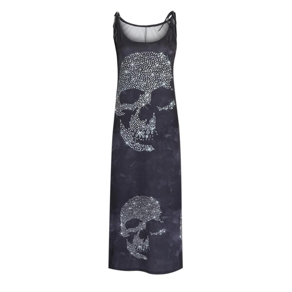 Women Fashion Halloween  Print Party Sleeveless Pullover Patry Dress