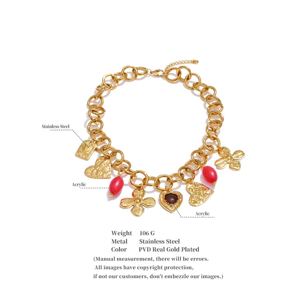 Eetit Stainless Steel Acrylic Metal Flower Heart Pendant Charms Necklace Waterproof Statement Fashion Waterproof Jewelry New