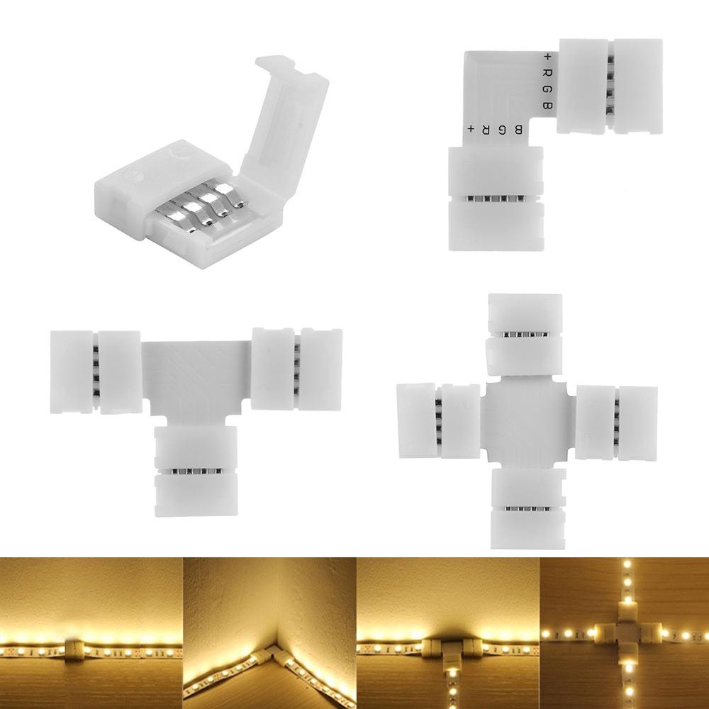 Quality 10mm Connector 4 Pin L T Cross Shape PCB Solderless Corner Connector Strip Connector For RGB 3528 5050 Led Strip Light