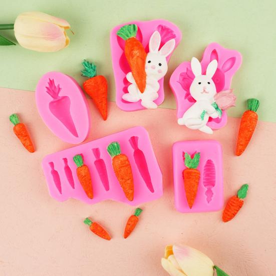 3D Wortel Konijn Siliconen Vorm Voedselkwaliteit Chocoladevorm voor Fondant Taartdecoratie & Hars Kunst Oven Vaatwasserbestendig Gemakkelijk Los te Laten Snoepvorm