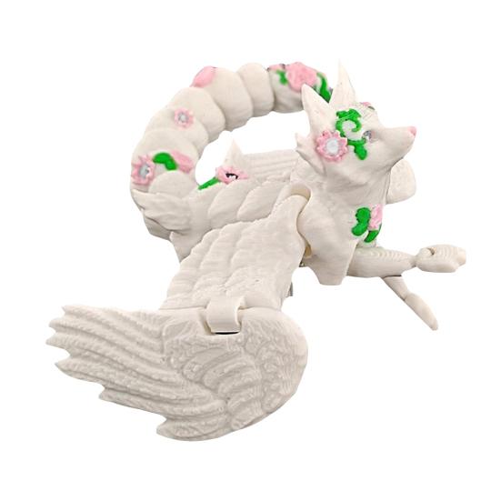 3D Printed White Fox Figurine Movable Joints Winged Fox Figure Articulated Animal Model Fidget Toy Desktop Decoration Ornament