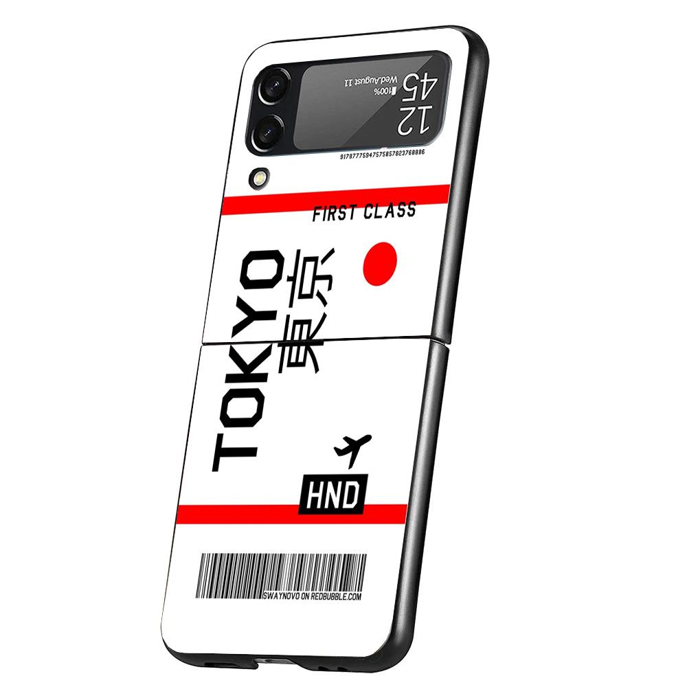 Travel Ticket Label Cover Phone Case For Samsung Galaxy Z Flip 7 6 5 4 3 5G Flip7 Flip6 Flip5 Flip4 Flip3 Black Fundas Shell Gal