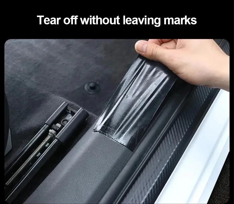 3D Carbon Fiber Pattern Door Sill Strip Anti-collision Protector for Car Door Edge Protection Matte Black Finish