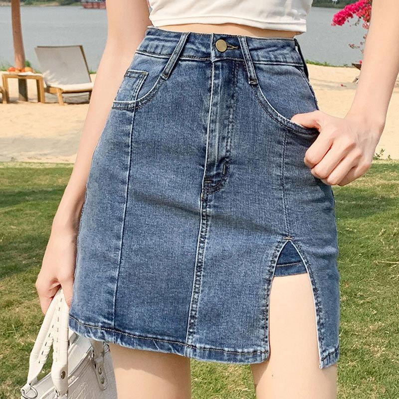 

Классическая универсальная молодежная юбка с разрезом, эластичная, с высокой талией, узкая, А-силуэта, полуоблегающая, винтажная, облегающая, бедра, юбка, женская, летняя, модная, джинсовая короткая юбка 2XL синий