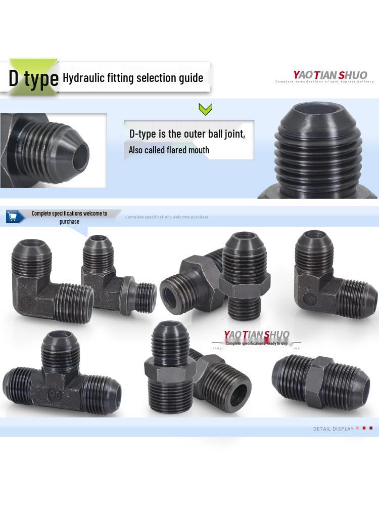 Hydraulic High-Pressure Right Angle Elbow Flared Ball Head D-Type Copper Tube Adapter, Inch To Metric Fitting