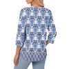 Women's Fashion Seven Sleeve Top Round Neck Pleated Casual Printed Top