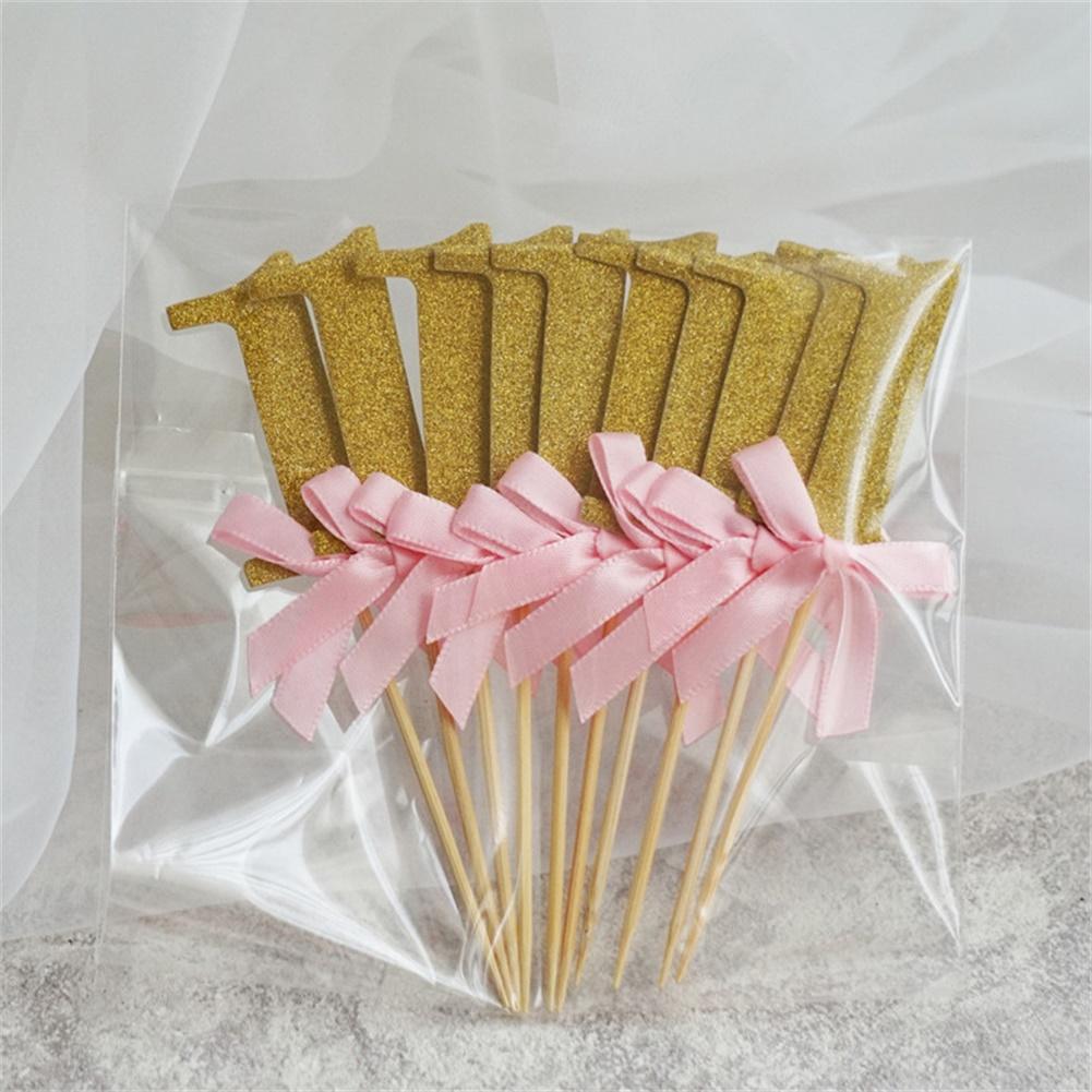 10Pcs First Birthday Decorations Number 1 Cupcake Toppers Boy Girl 1st Year Party Decor