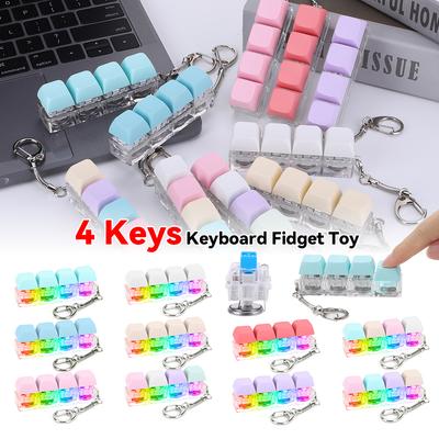 Keyboard Fidget Keychain 4 Keys Keyboard Clicker Button Stress Relief Mechanical Key for Adult Gifts To Relief Pass Time
