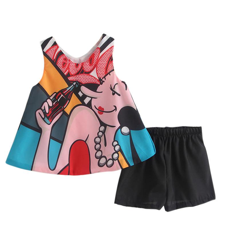 Set copii de vară pentru fetițe, vestă cu imprimeu desene animate, pantaloni scurți, set de îmbrăcăminte pentru copii