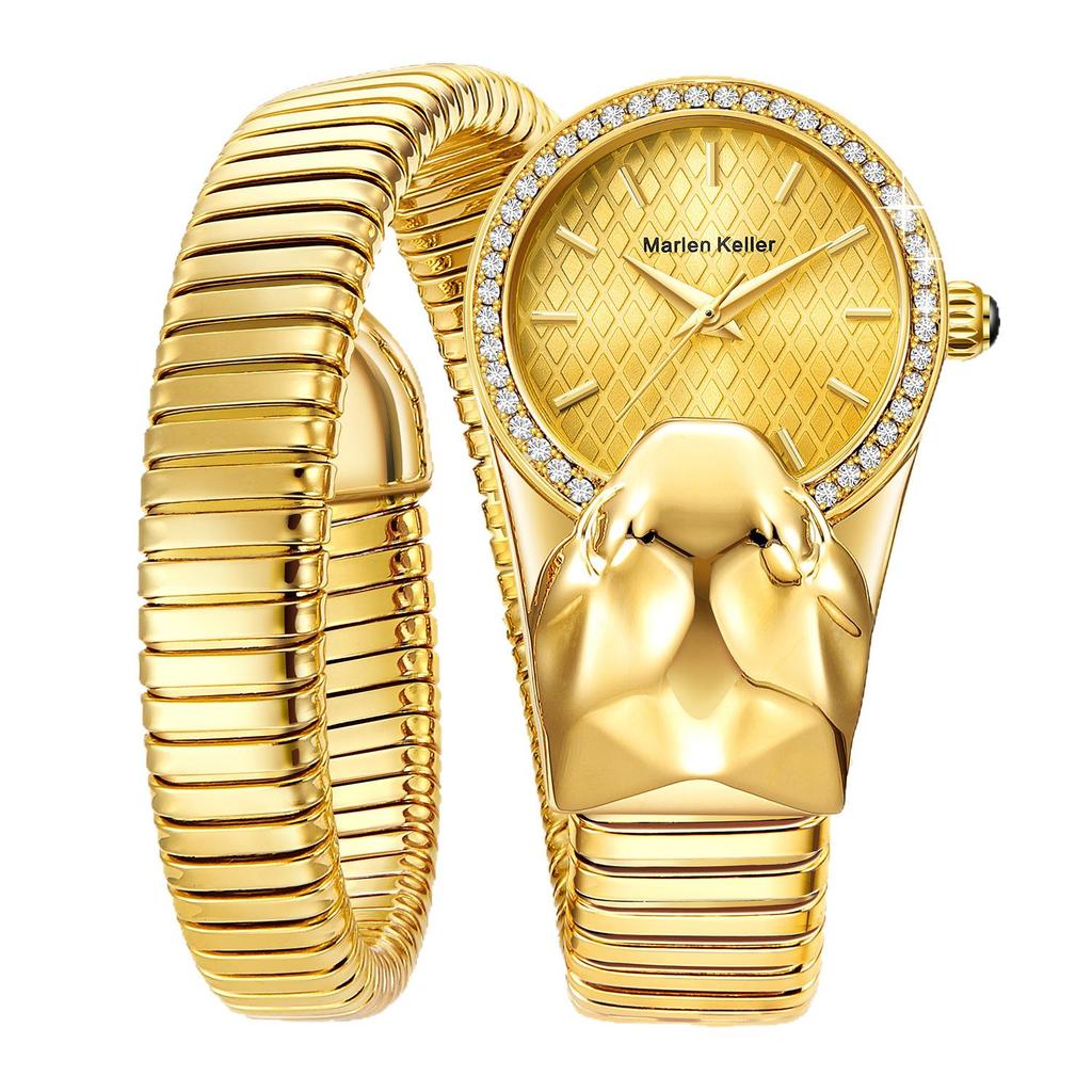 Snake Shape Diamond Watch For Women Luxury  Ladies Gold Watch Analog Quartz Unique Watch