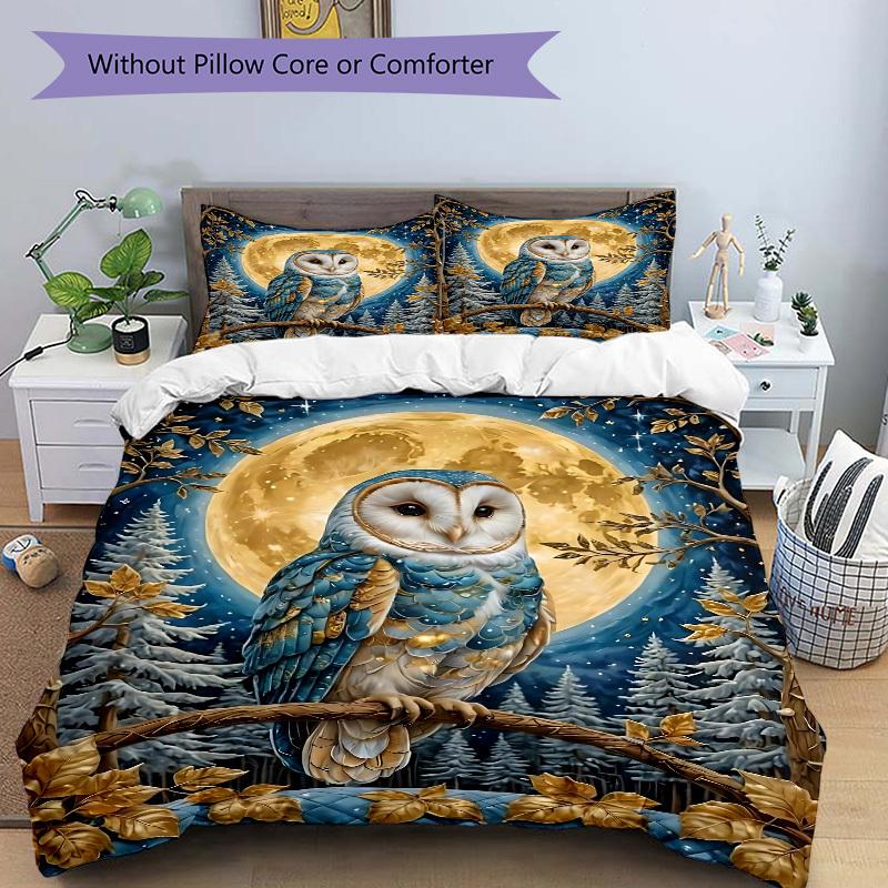 3pcs Winter Owl Duvet Cover Set, Soft Comfortable Duvet Cover,Guest Room (1*Duvet Cover + 2*Pillowcase, Without Core) yy251104152