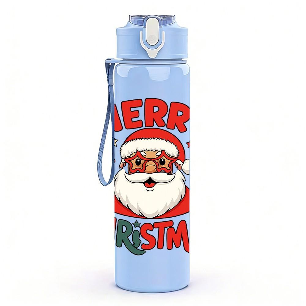 1PC Vintage Merry Christmas Santa 750ml Color Plastic Sports Water Bottle Leakproof Flip Straw Lid Suitable for Sports Office Home Use