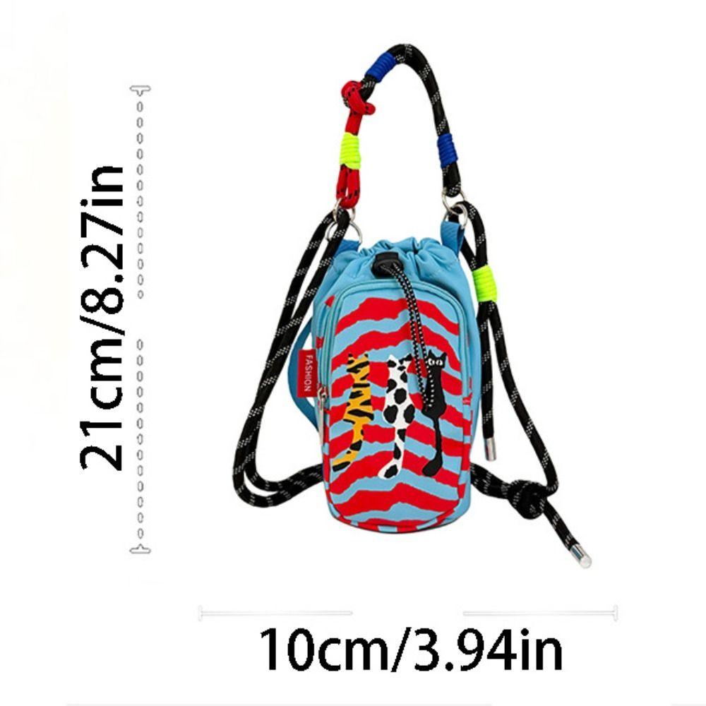 Lightweight Drawstring Crossbody Bag Cartoon Thermal Mugs Carrier Bag Nylon Shoulder Bag Walking