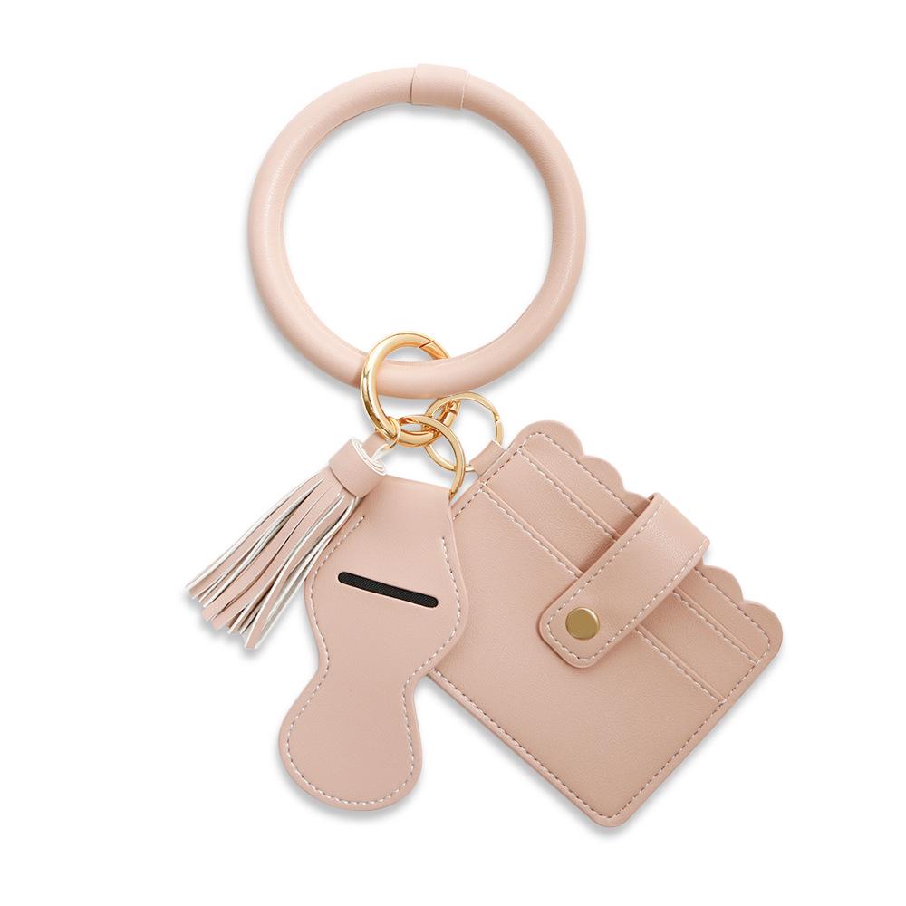 PU Leather Tassel Keychain Bracelet with Lip Balm Holder and Card Slot for Women