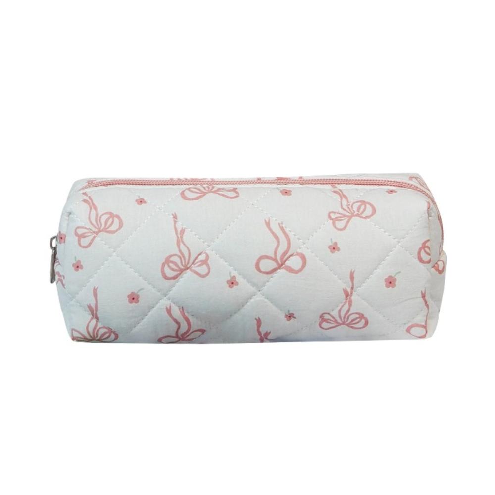 New Korean Style Cosmetic Bag Multi-size Pink Bow Travel Storage Bags Plaid Zipper Stationery Pouch for Women Girls