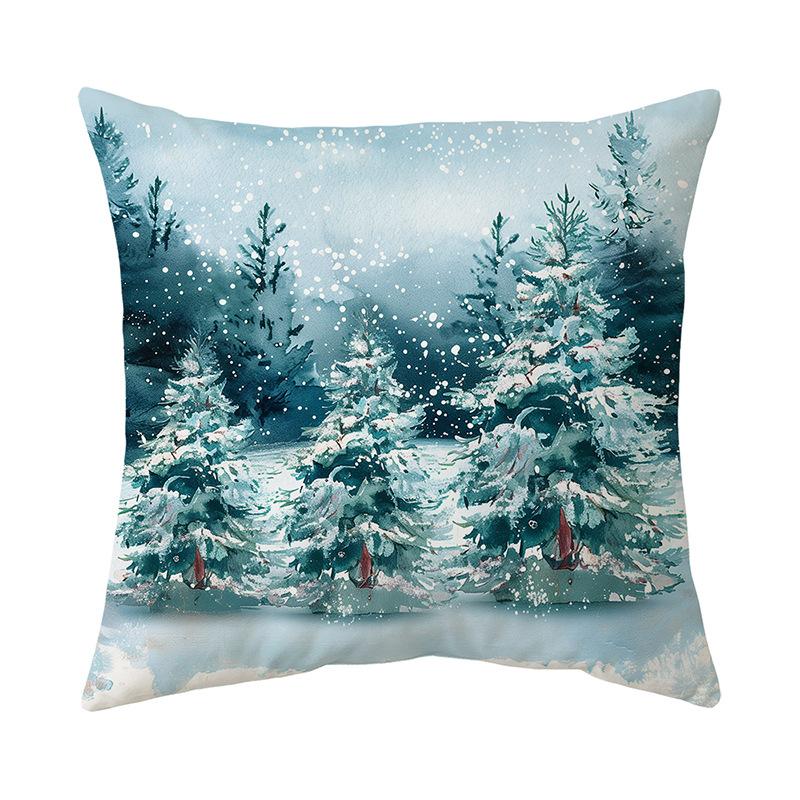 Winter Christmas Snow Scenery Printed Pillow Cover Holiday Decoration Sofa Cushion Cover American Home Bedroom Cushion