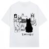 Women Summer Japanese Style Funny Black Cat Anime Print Fashion Vintage Harajuku Casual O Neck Short Sleeve Tee Tops