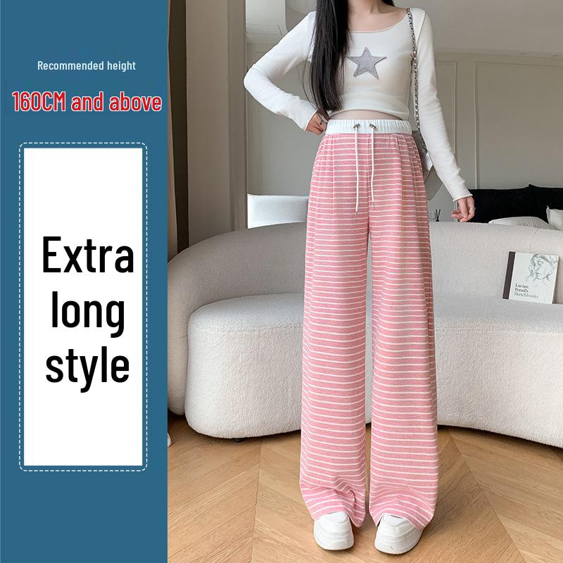 2024 Autumn Stripe Wide-Leg Maternity Pants - Loose, Floor-Length, Casual Fit