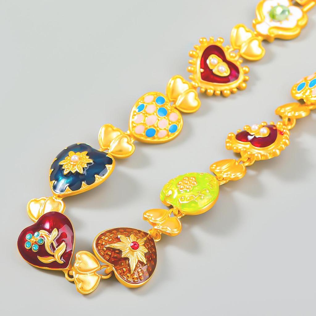 Heart-Shaped Multi-Layer Love Flower Necklace - Bohemian Alloy Oil Drop Accessory