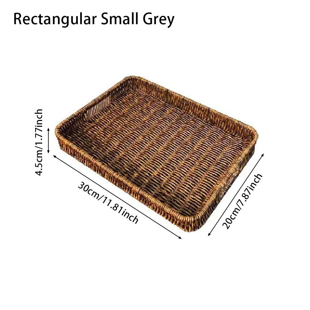 1Pcs Round Rectangular Shape Storage Tray Breakfast Bread Food Plastic Rattan Threads Basket