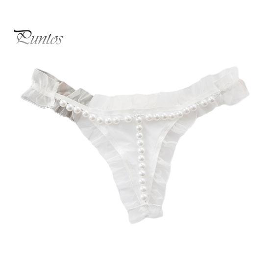 Damskie stringi ze sztucznej perły koronkowy pasek Spaghetti otwarte krocza jednokolorowe niskiej talii uwodzicielskie elastyczne gorące damskie majtki typu stringi bielizna