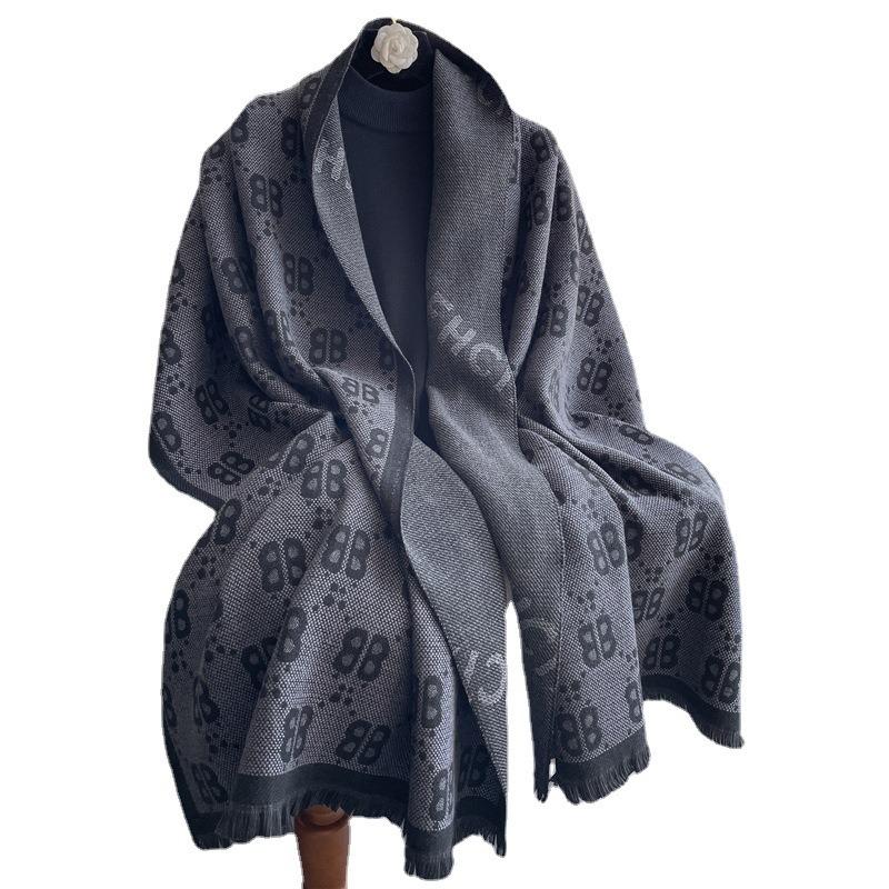 Recommended Letter Scarf Women's Autumn and Winter with Imitation Cashmere Shawl Dual-purpose Warm Double-sided Fringed Scarf