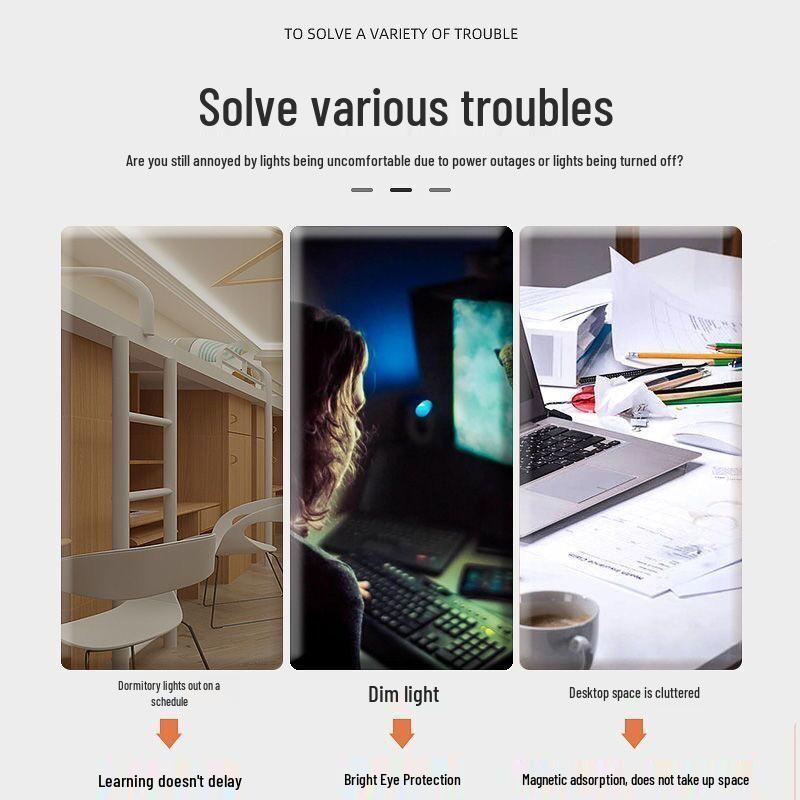 USB Bedroom Eye-Friendly LED Desk & Bedside Lamp with Magnetic Night Light Tube