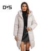 Women Winter Jacket with Hood Thickened Padded Down Coat Slim Waist Zipper Closure Mid Length Windproof Cold Weather Cotton Coat