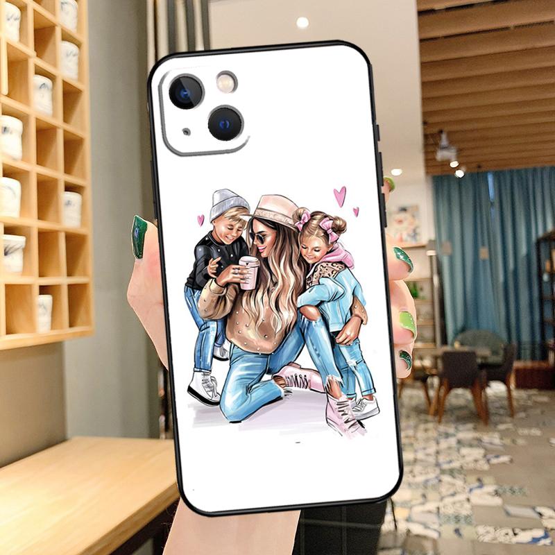 Mom Daughter Girl Son Dad Cover For iPhone 14 15 16 Pro Max XS XR X Case For iPhone 11 12 13 Pro Max Mini Plus