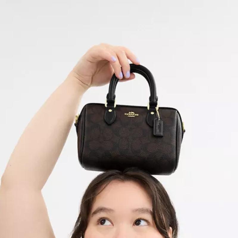 Coach Rowan 18 Classic Old Flower Print Zipper Closure Coated Canvas Shoulder Crossbody Handbag Small Women's Brown