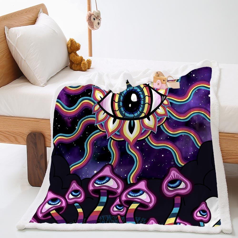Funny Cartoon Mushroom Print Thickened Lamb Wool Crystal Fleece Retro Blanket Blanket Minimum Order One Piece