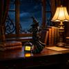 Witches Lamp Gothics Decors,Witches Table Lamp with LED Lantern,Unique Night Lights for Bedroom Desk Halloween Home Decors