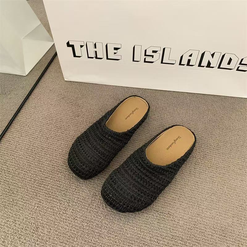French niche mesh hollow breathable bag head half slippers women's summer new Roman platform sandals