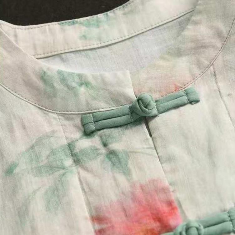 Chinese Style Bat Sleeve Shirt Vintage Women Blouse Floral Print Spring Top Loose Stand Button