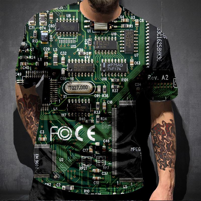 

Летняя футболка с круглым вырезом и 3D-принтом в виде узора печатной платы, модная, повседневная, с короткими рукавами, мужская XL