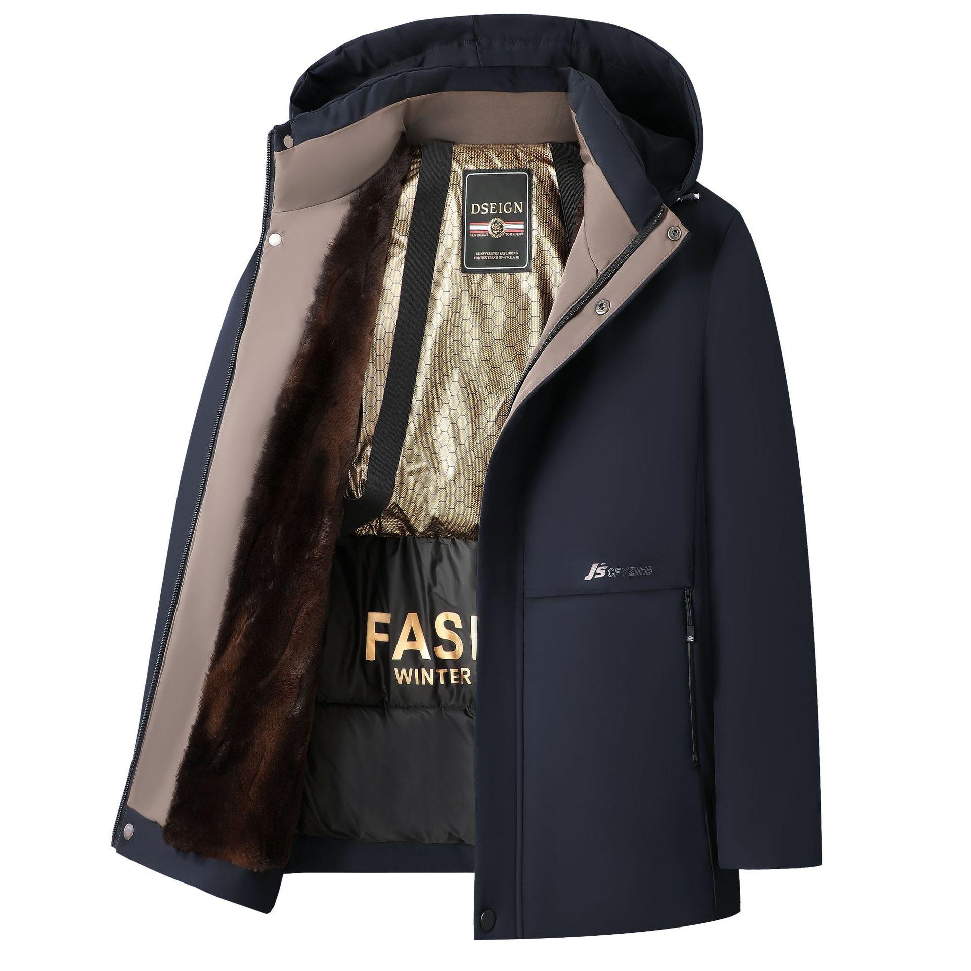 

Осенне-зимняя новая теплая утолщенная куртка для мужчин среднего возраста в деловом стиле с хлопковой подкладкой 175 темно-синий