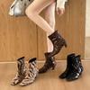Fashion Novel Leopard Print Square Toe Ankle Boots Women Fashion Kitten Heel Designer Boots Sexy Party Stripping Shoes Zapatos De Mujer