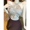 Lace neck sling vest with chest pad female pure desire style hot girl one-word shoulder tube top short top bottoming shirt