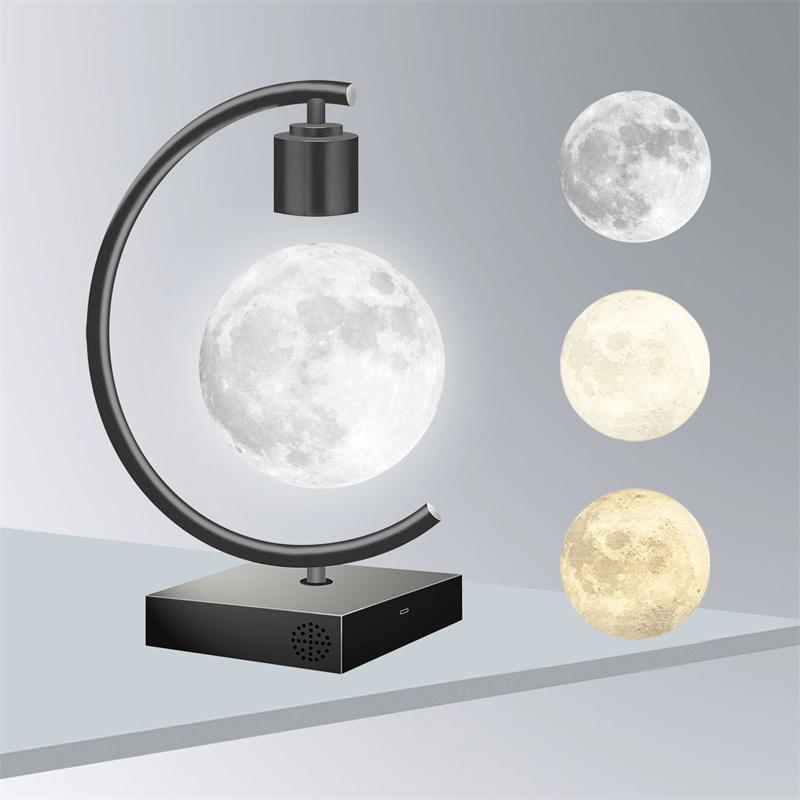Magnetic Levitating Moon Lamp with Fast Charging and Bluetooth Speaker Floating LED Light Table Lamp Home Decor Christmas Gift