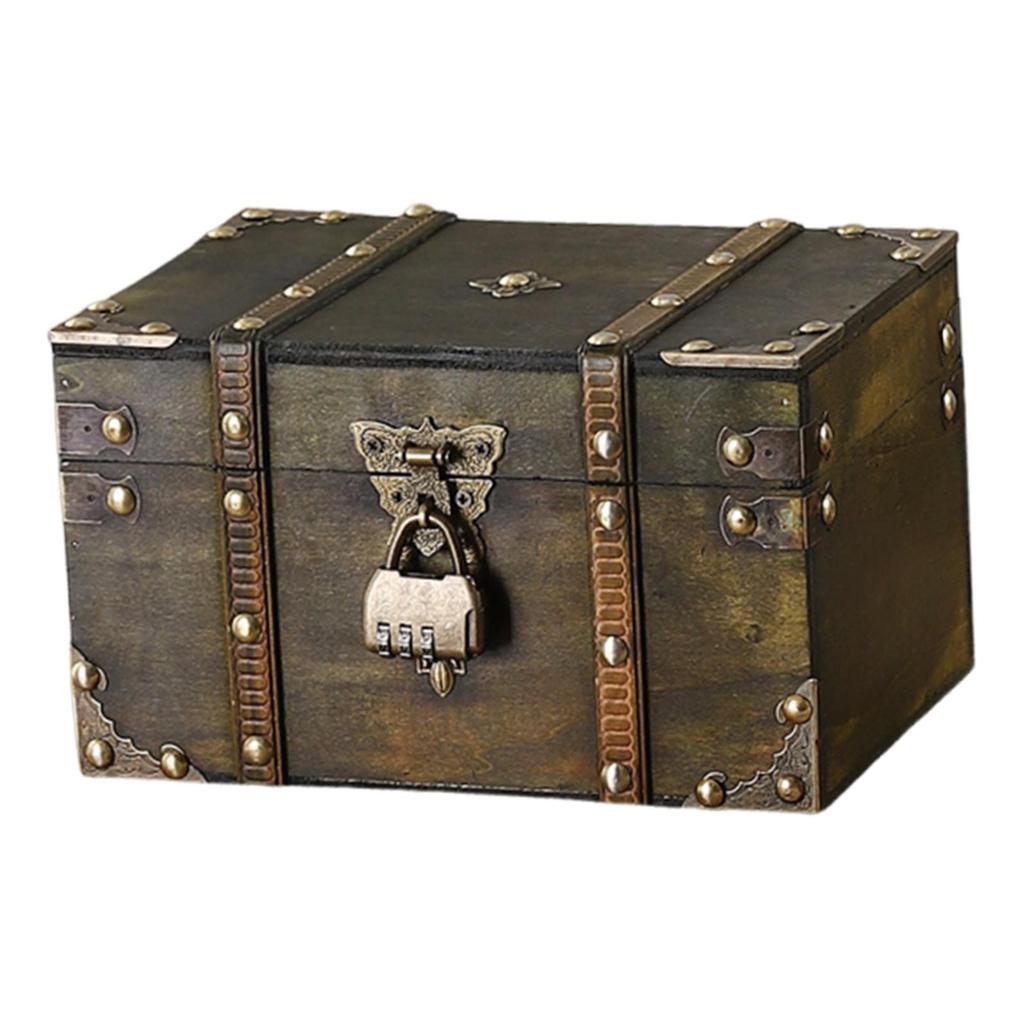 Jewelry Box Decorative Wooden Treasure Chest Vintage Storage with Lid Keepsake Rustic