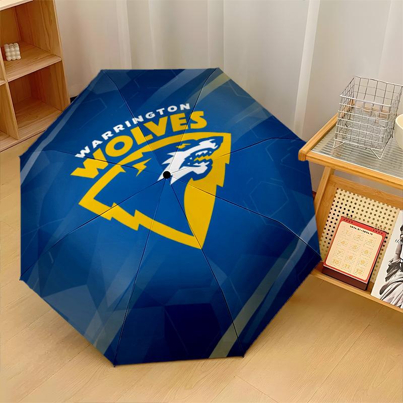 Warrington Wolves Print Auto 8?Ribs Folding Umbrella Wind Resistant Lightweight Automatic Umbrella For Daily Travel