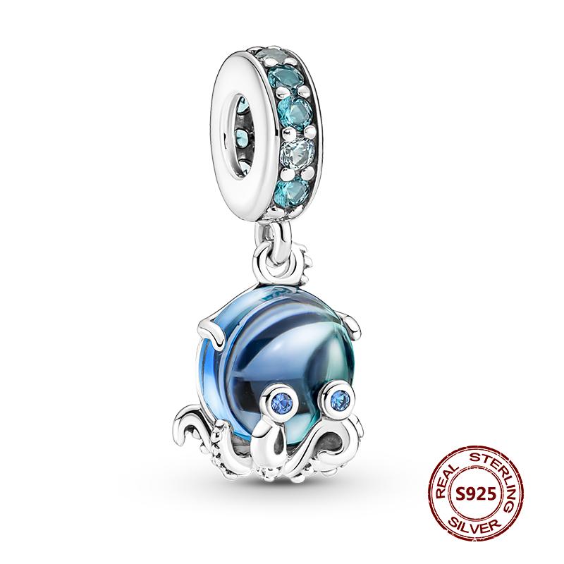 Charms camaleonte adatti a braccialetti originali alla moda in argento 925 con zircone, perlina a forma di polpo e tartaruga, ciondolo a forma di farfalla e lucciola, fai da te per realizzare gioielli