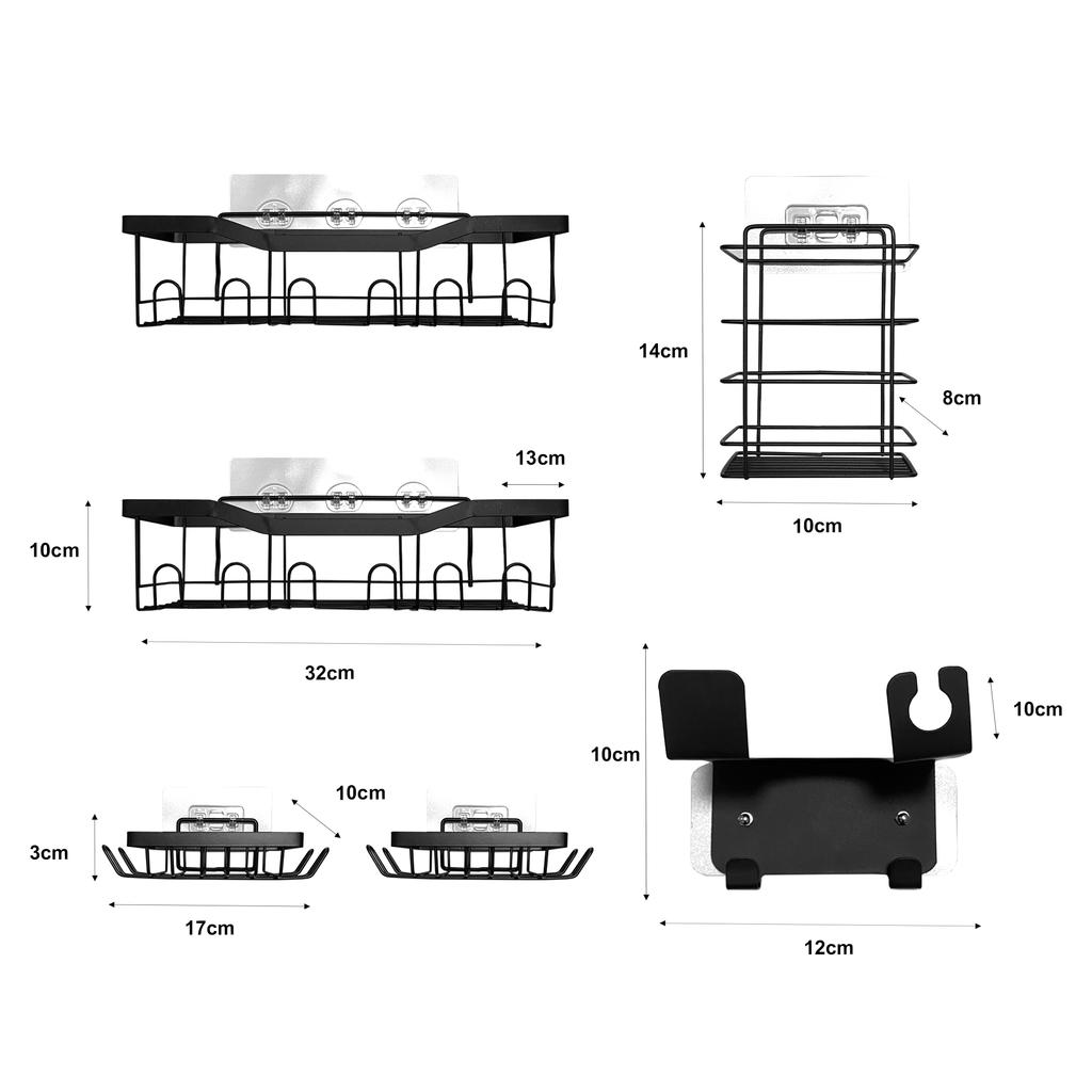 Set Baño 6 Piezas Metálico Nyana Home | Estantes sin Taladro | Antióxido y Adhesivo Potente