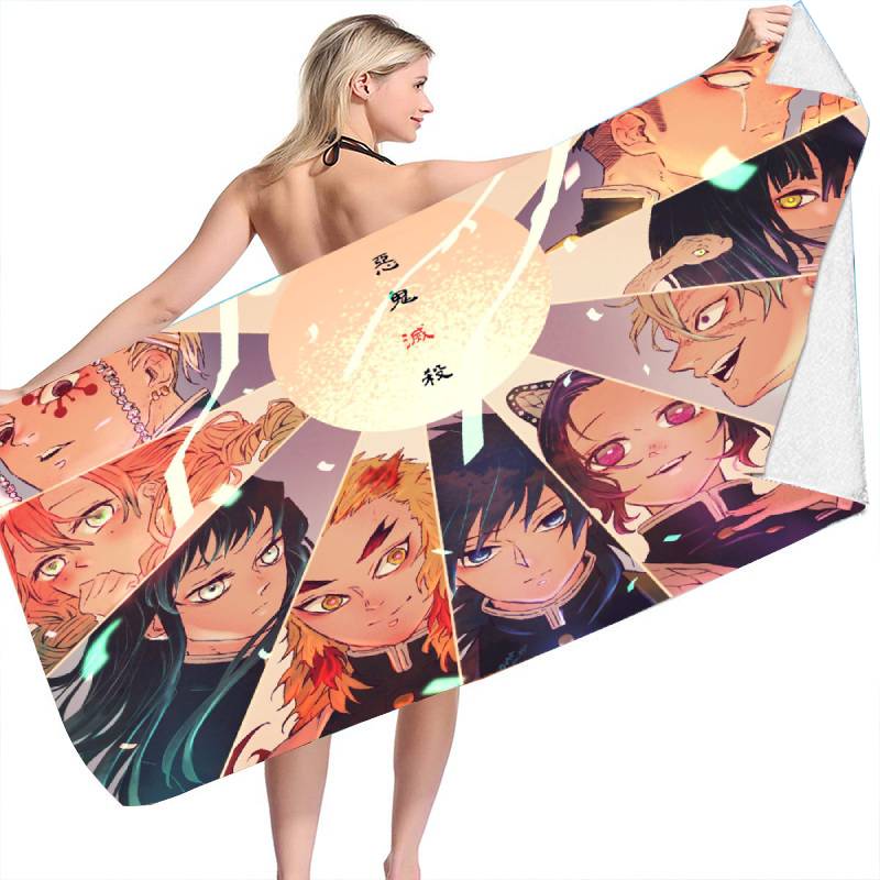 Demon Slayer 3d Anime Swim Bath Towel Beach Quick Dry Bathrobe Travel Seaside