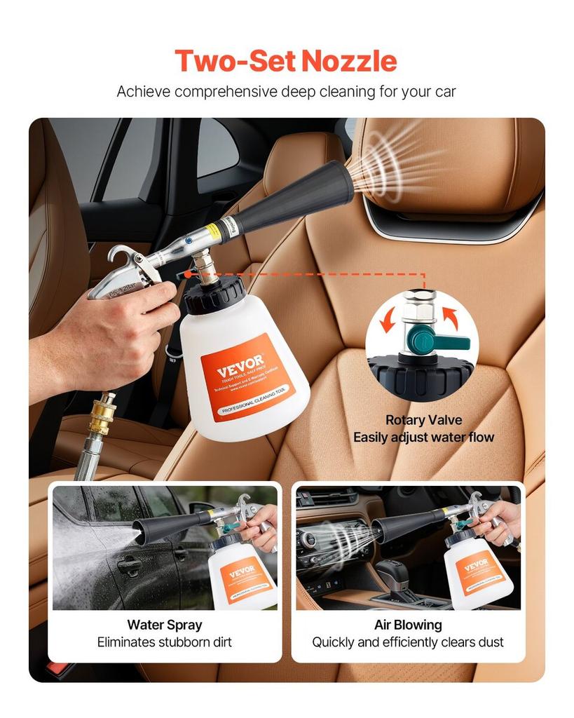 Car Cleaning Gun 6-9.2Bar High-Pressure Air Blow Gun with 1L Liquid Bottle
