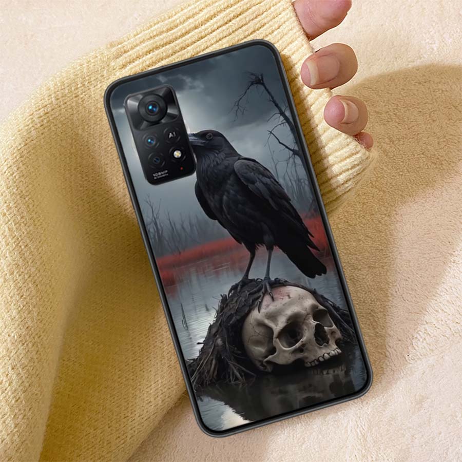 Raven Dark Crow Phone Case For Redmi Note 13 14 15 Pro Plus 12 13C 12C 15C 9 10 10C 9T 9C 9A TPU Soft Cover Clear Cell Cases Sho